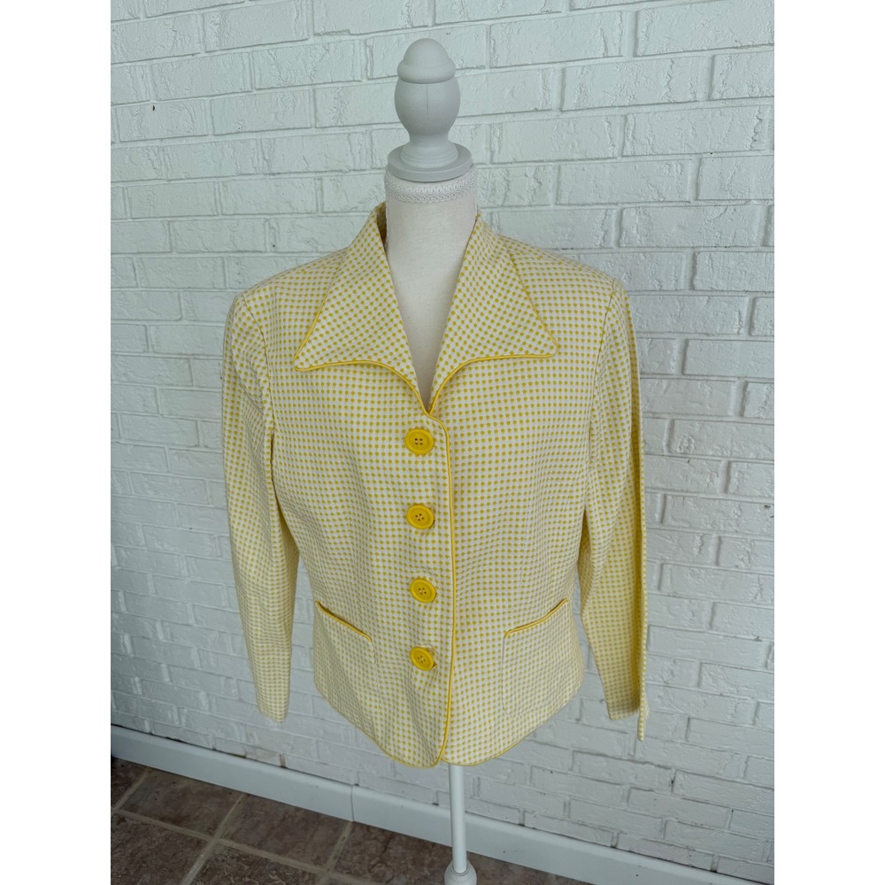 Jessica Howard Blazer‎ Women 14 Yellow Excellent Polka Dot Cotton Button Front